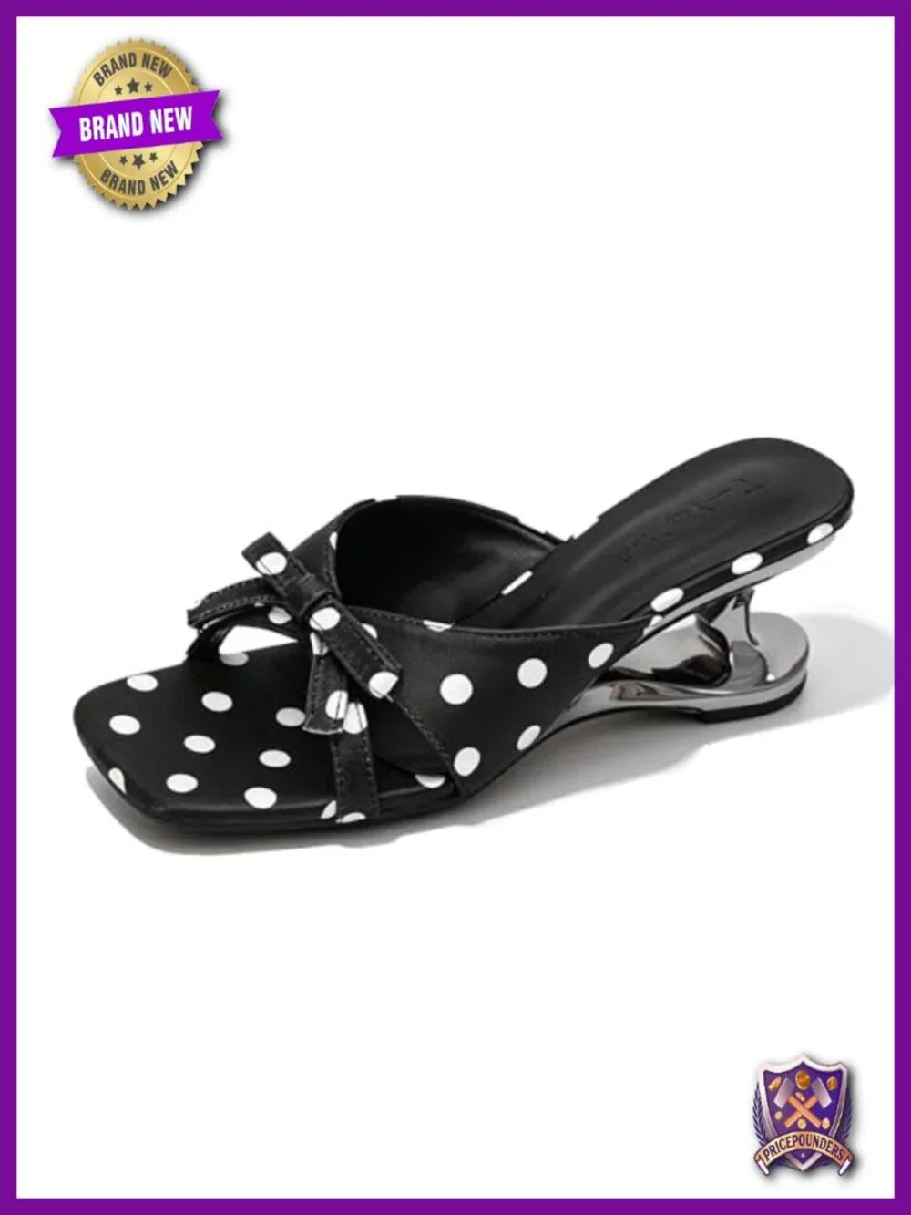 Faux Leather Polka Dot Bow Wedge Mule Slides Square Toe Slip On Dress Sandals